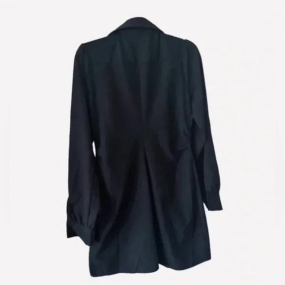 Native One Women's Black Long Sleeve Tie Front Plunge V-Neck Mini Dress Size L - Picture 2 of 10